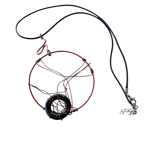 Artistic Red and Black Necklace with Bold Design - Picture 1 of 7